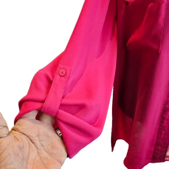 Maurices Hot Pink Zipper Blouse with Roll-Tab sleeves - Picture 3 of 7